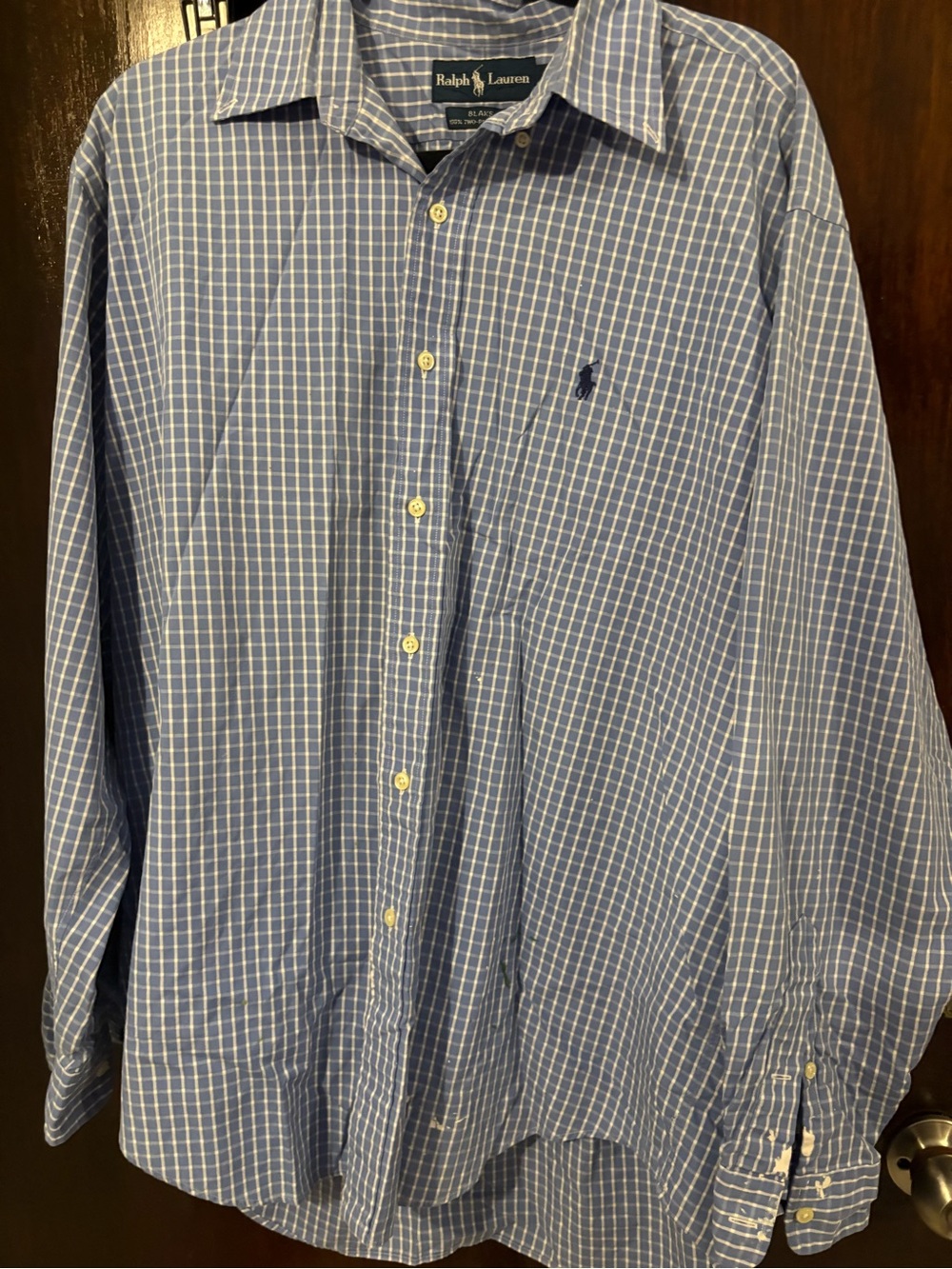 Bundle 3 for $25. Ralph Lauren Blue and White Checked Button-Down Shirt. Size L.